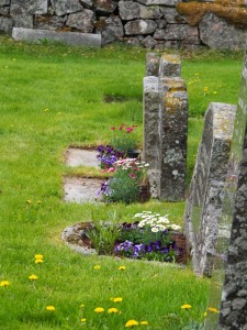 Kviteseid-graven. De graven zien er in Noorwegen fantastisch uit. Tuintjes op zich, goed onderhouden. Er staat een pomp met gieters op der kerkhoven bij de kerken
