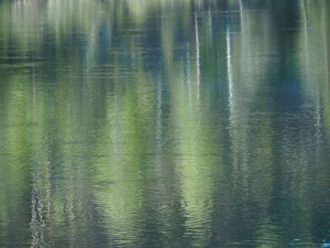 In het ochtendgloren de weerspiegelingen in het water: bijna niet echt