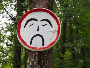 22. Op de Route Forestiere de Picq Crampes op de D918 wordt heftig hout gehakt, tot groot verdriet van de omwonenden. Om de paar meter treffen we een dergelijk bordje aan