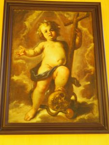 26. Kindje Jezus triomfeert over de dood (mijn platte vertaling, excuso) Geschilderd door Antonio van de Pere in 1669. De naam "Van de Pere" klinkt Nederlandser dan Spaans, zeker als de schildergenoten van Van de Pere ook van die Nederlandse namen hebben