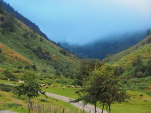 1. Op 8 oktober verlaten we de camping in Lhers, want met deze laaghangende wolken kunnen we onze wandelschoenen wel in de wilgen hangen